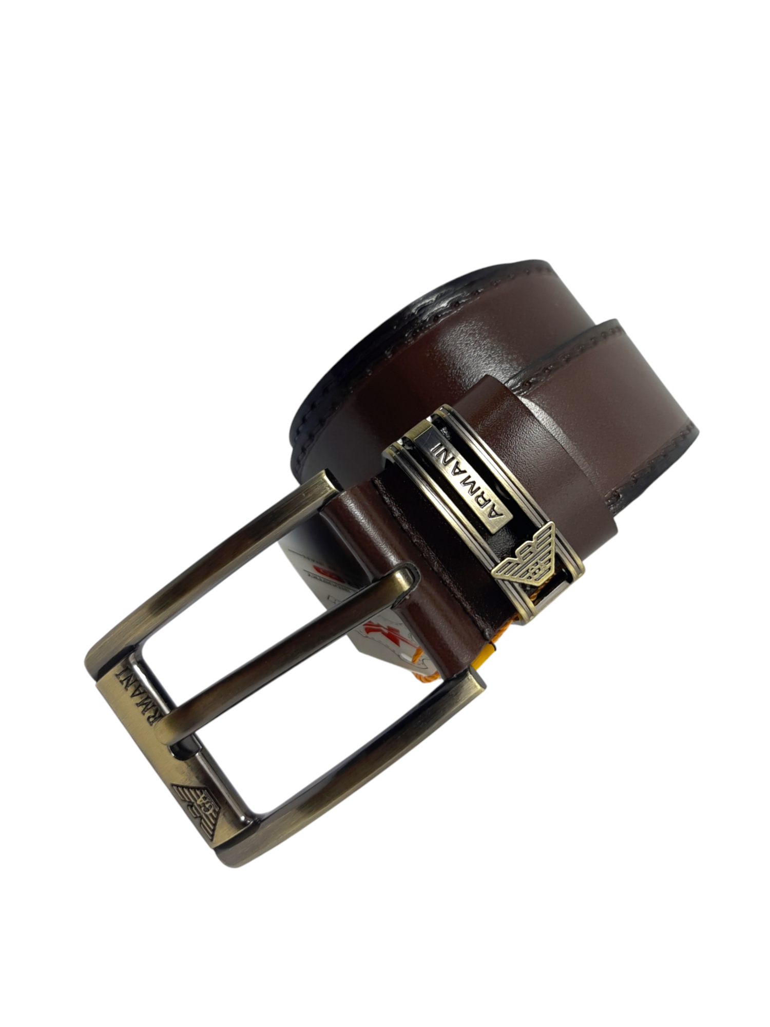 کمربند مردانه زبانه دار 4 سانت آرمانی قهوه ای سوخته